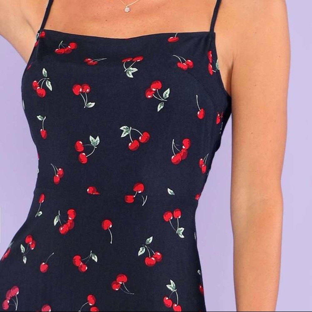 Shein navy blue cherry print dress